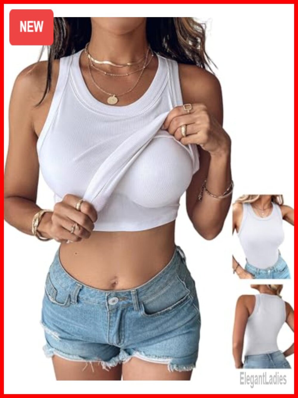 CHICME Women's Ribbed Tank Top Built-in Bra Racerback Sleeveless Fitted